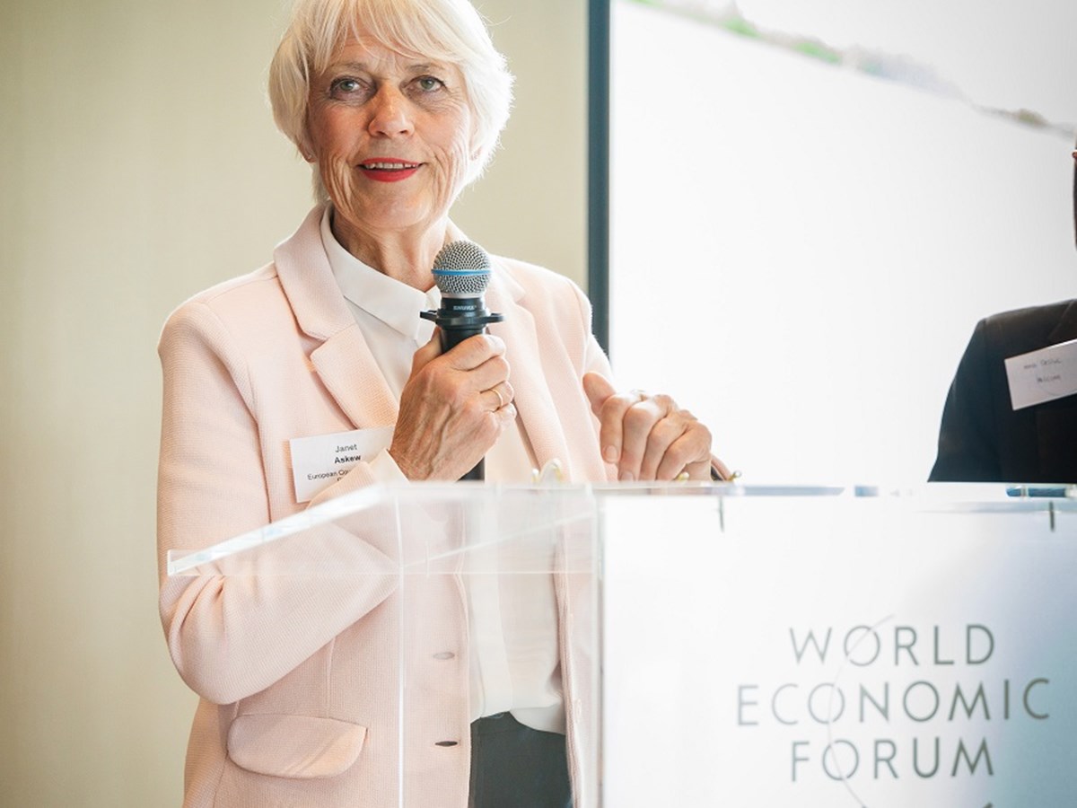 Janet Askew speaking at a meeting of the Davos Baukultur Alliance at the World Economic Forum