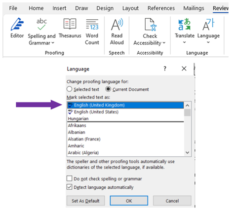 Setting language to English (UK)